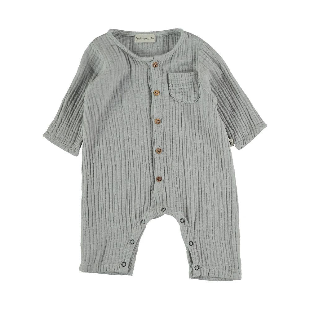 Baby Organic Cotton Gauze Jumpsuit - Light Grey One Pieces My Little Cozmo 