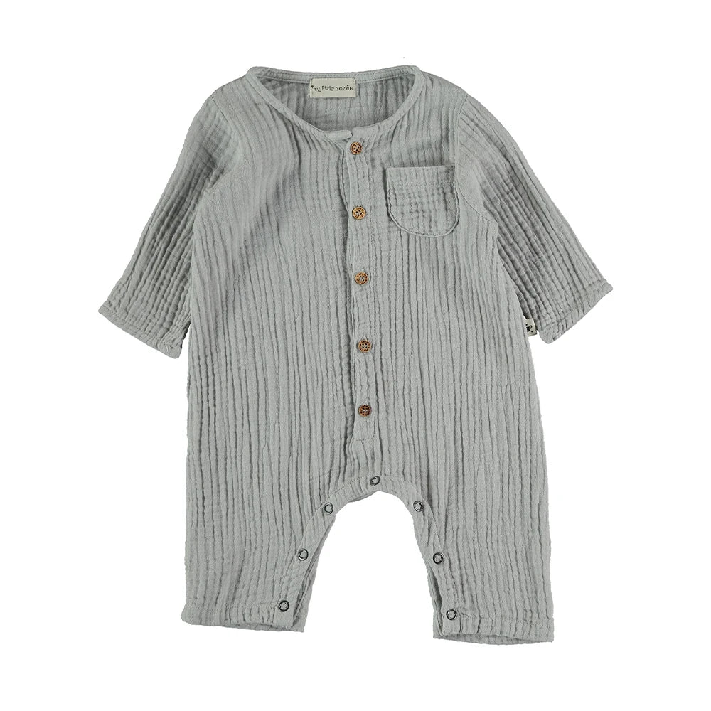 Baby Organic Cotton Gauze Jumpsuit - Light Grey