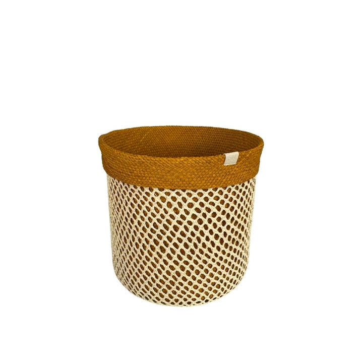 Two-In-One Woven Basket: Natural Mesh - Brown