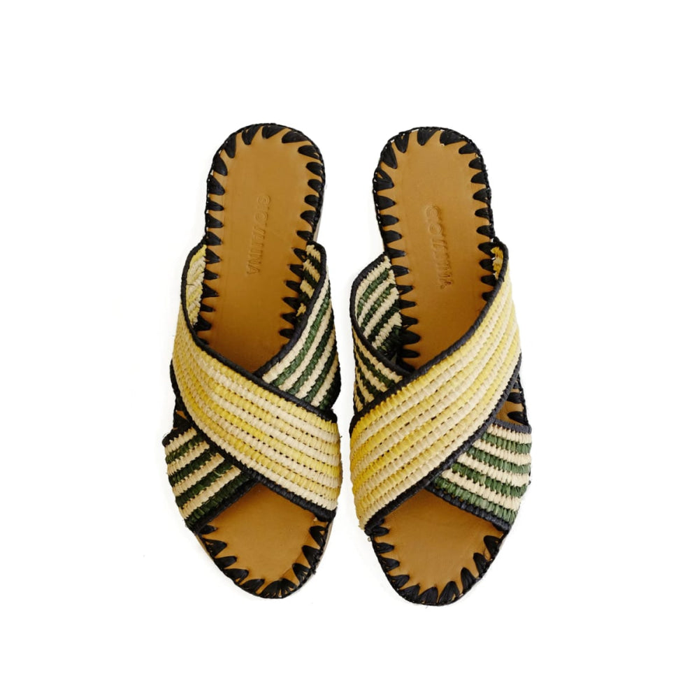 Juno Striped Slide Lemon - Sandal