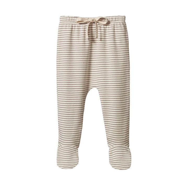 Cotton Footed Rompers - Mushroom Pinstripe