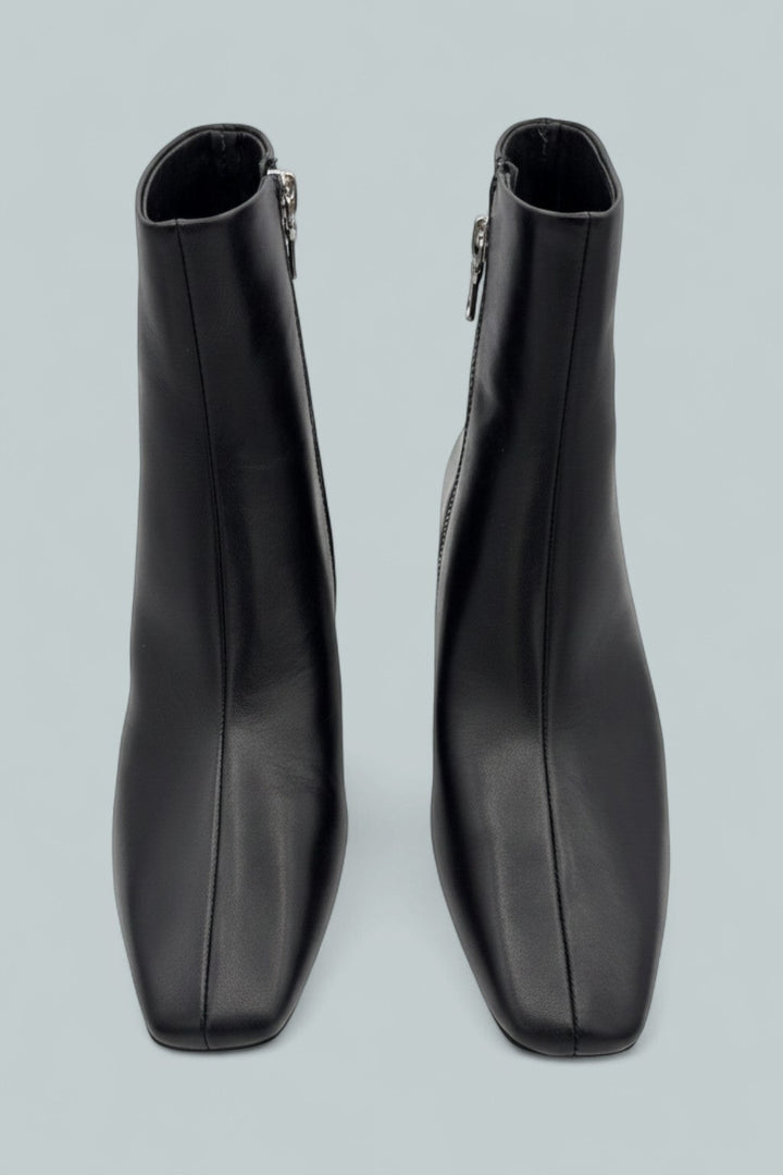 Avery Zip Leather Ankle Boots - Black