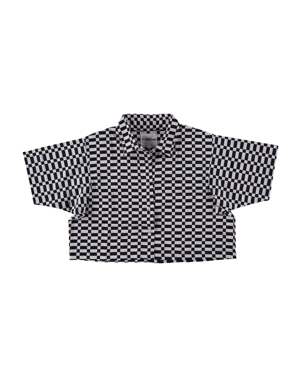 Hand Printed 'The Cami' Crop Shirt - Checkers Twill