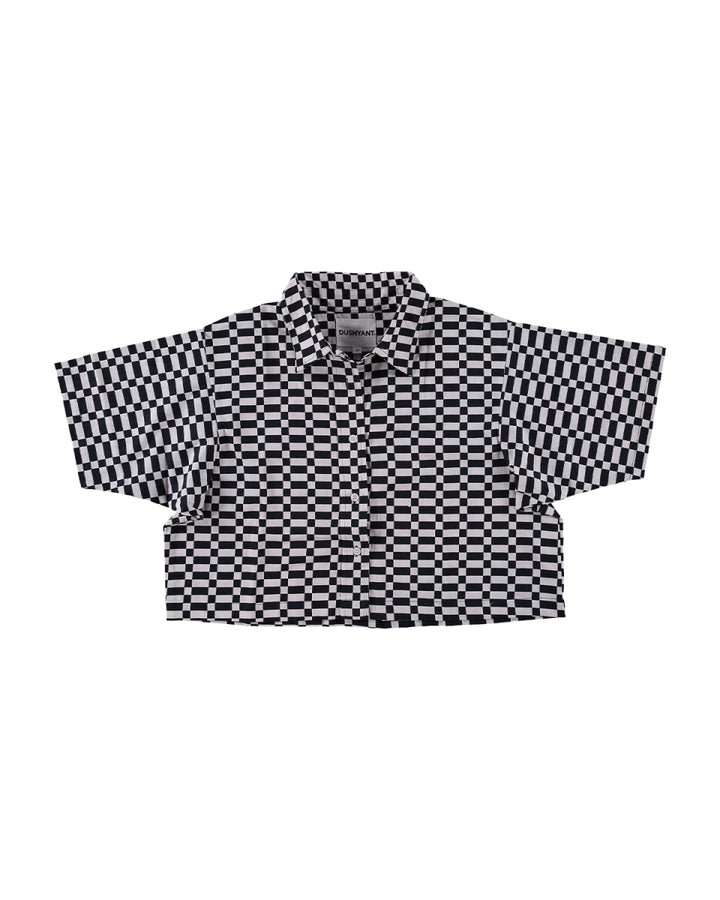 Hand Printed 'The Cami' Crop Shirt - Checkers Twill
