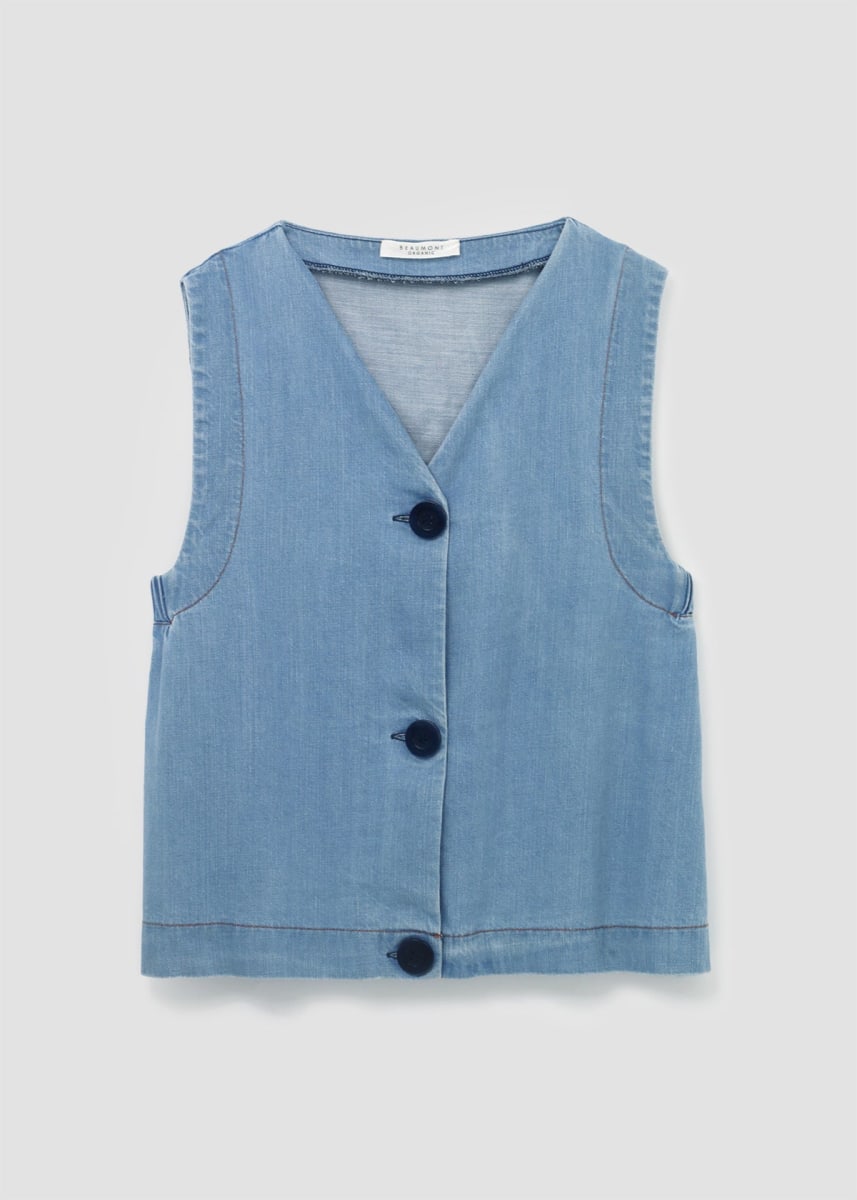 Jovie-Leigh Organic Cotton Denim Vest - Chambray Blue