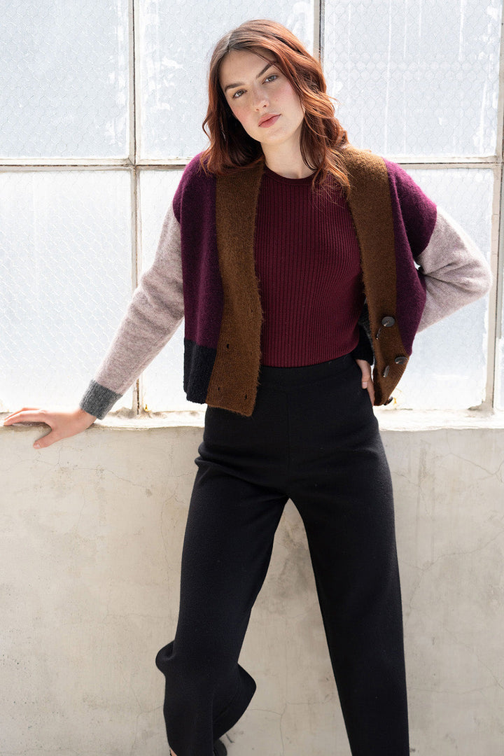 Color Block Cardi - Aubergine Multi