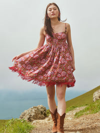 Gavin Fringe Mini Dress - Imperial Red/Blush Floral print