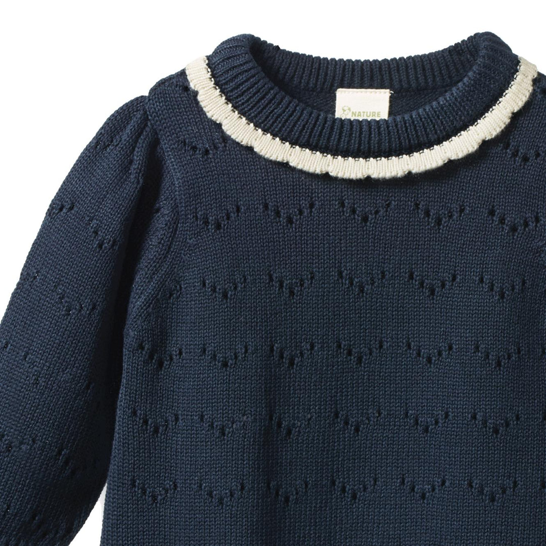 Long Sleeve Maeve Tee - Navy Pointelle