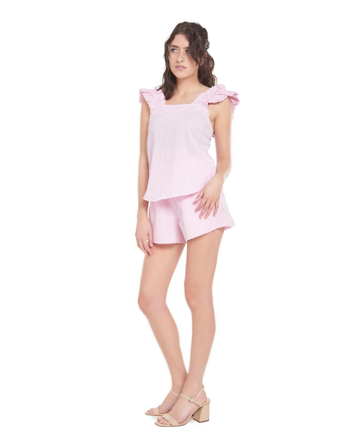 Caroline Ruffle Sleeveless Top - Pink Peony