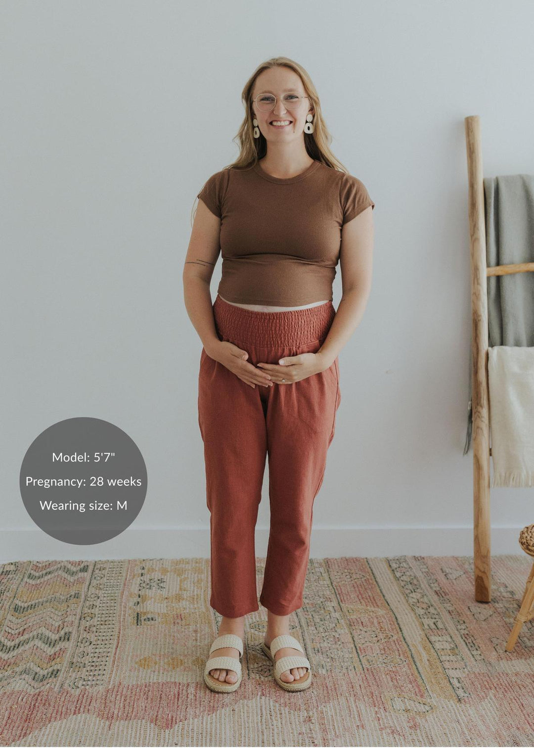 Everyday Transitional Maternity Smocked Linen Pant - Cinnamon