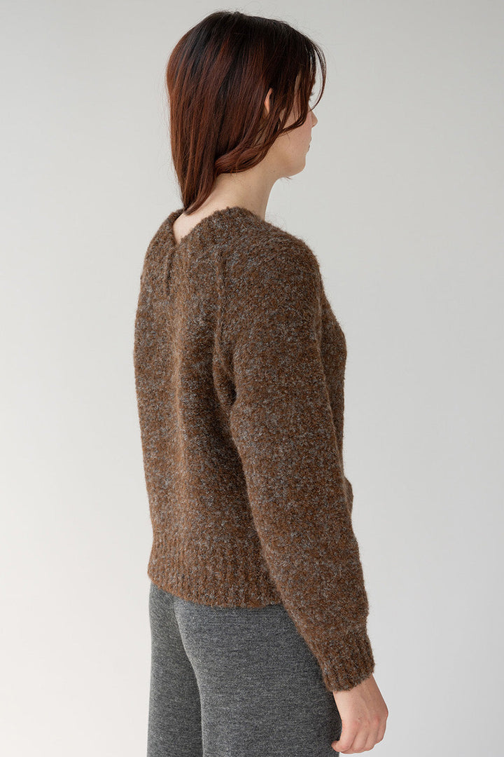 V Neck Boucle Pullover - Grey/Camel