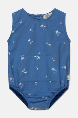 Palm-print baby romper - Blue