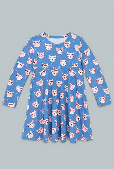 Pretty Pink Cat Swirly Girl Dress - Rachael