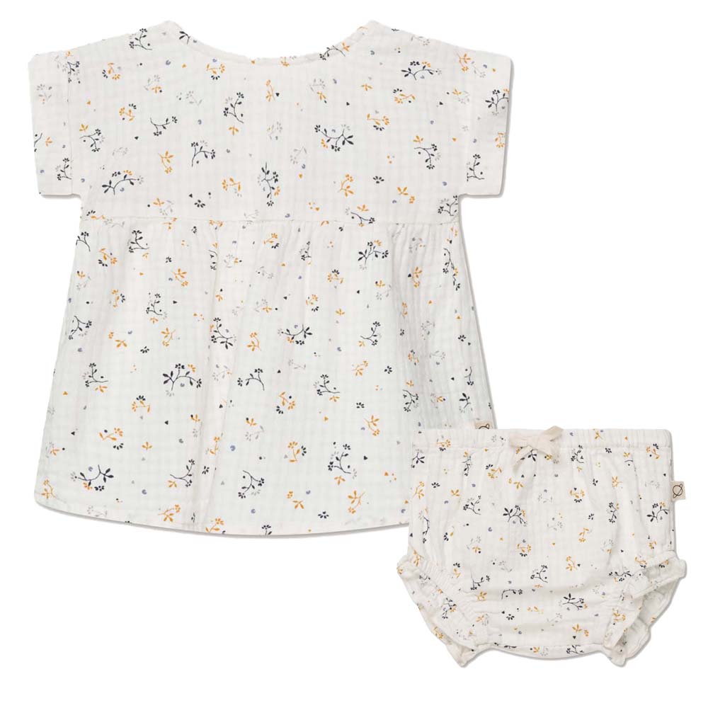Muslin Floral Baby Dress & Bloomers - Ivory Sets My Little Cozmo 