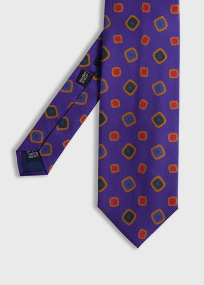 Printed Silk Tossed Square Tie - Purple