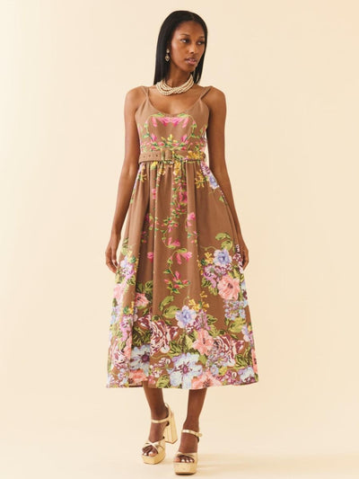 Katherine Dress - Caramel Victorian Floral - Dresses