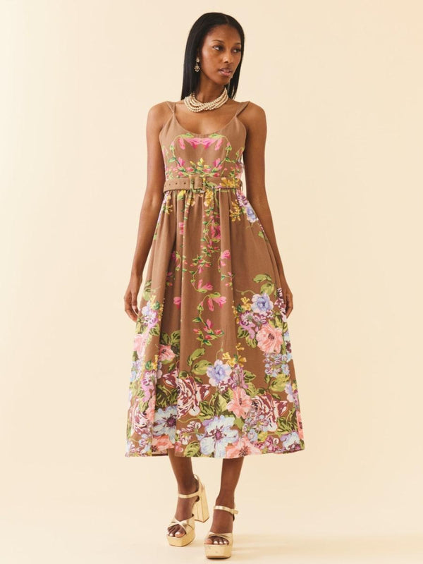 Katherine Dress - Caramel Victorian Floral - Dresses