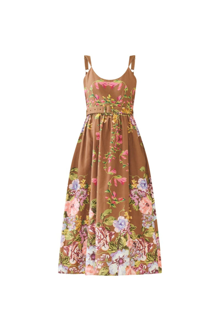 Katherine Dress - Caramel Victorian Floral - Dresses