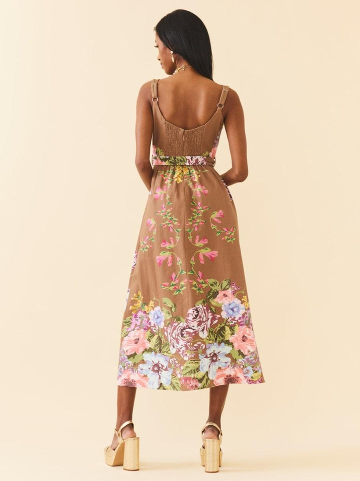 Katherine Dress - Caramel Victorian Floral - Dresses