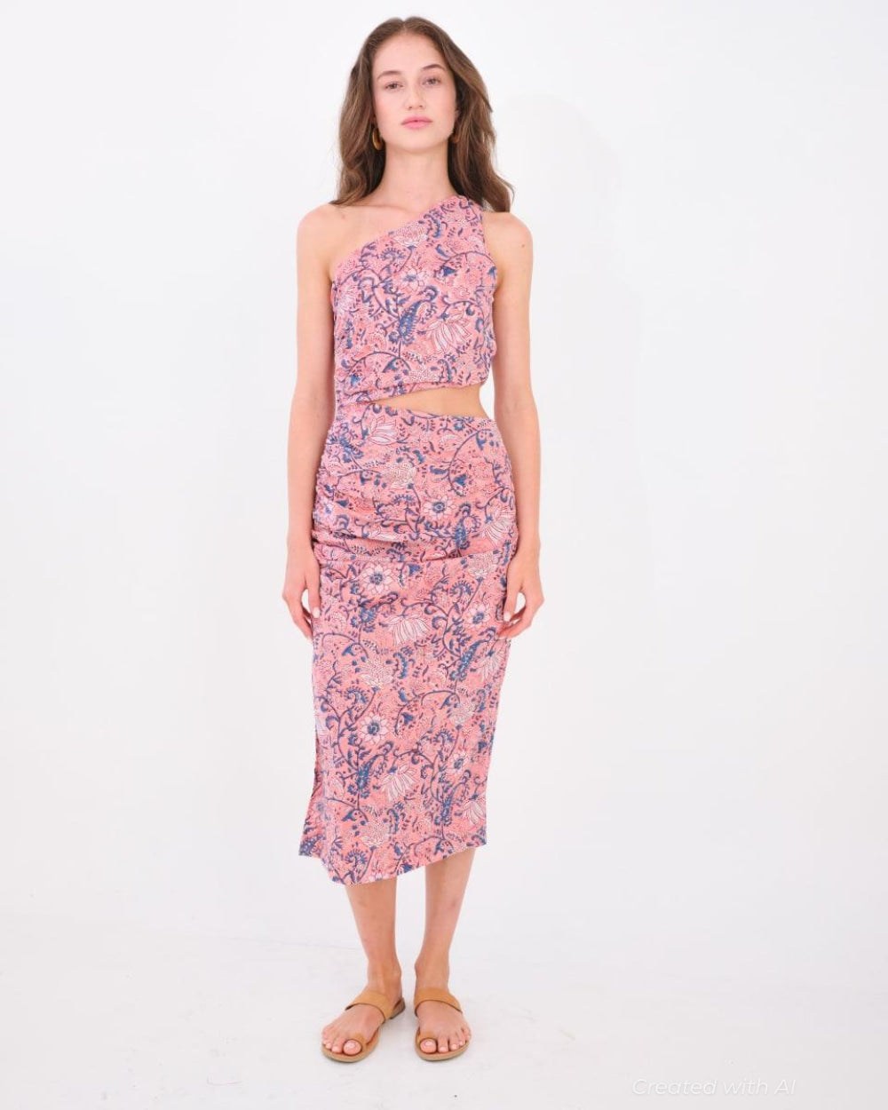 Katya One Shoulder Dress - Pink-Blue Floral - Dresses