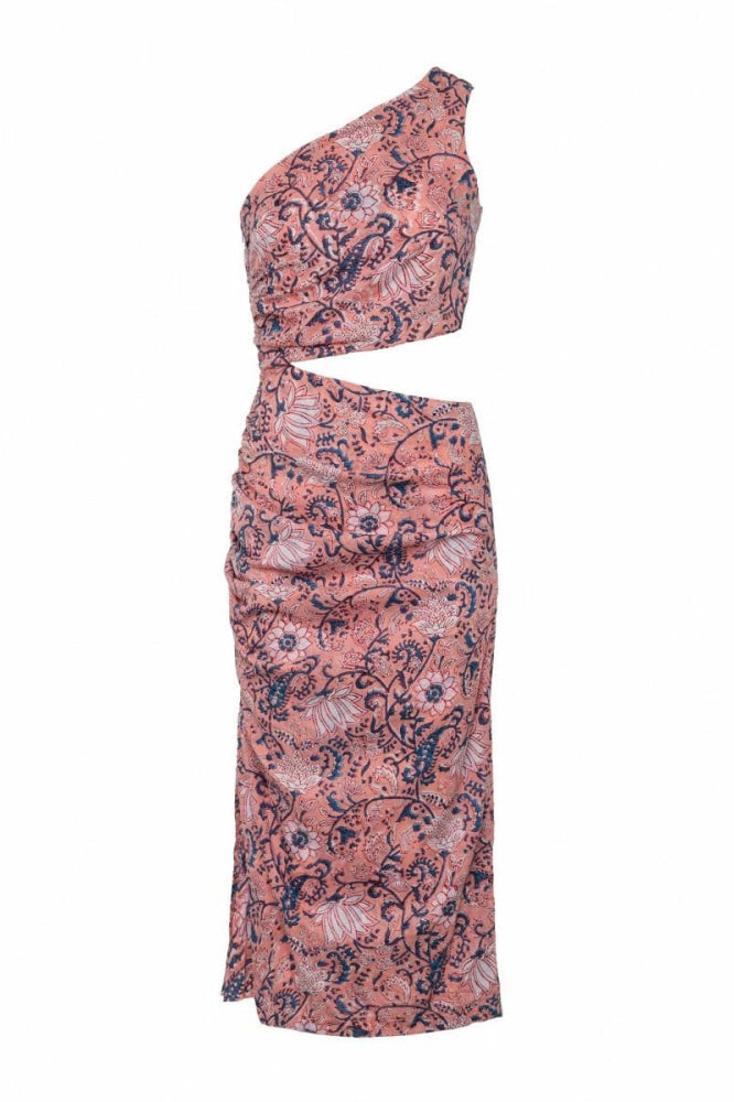 Katya One Shoulder Dress - Pink-Blue Floral - Dresses