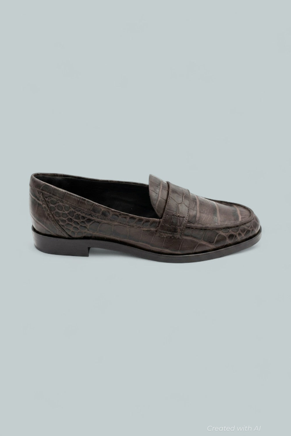 Kaylee Croc Embossed Leather Loafers - Chocolate Croc - 6 - Loafers