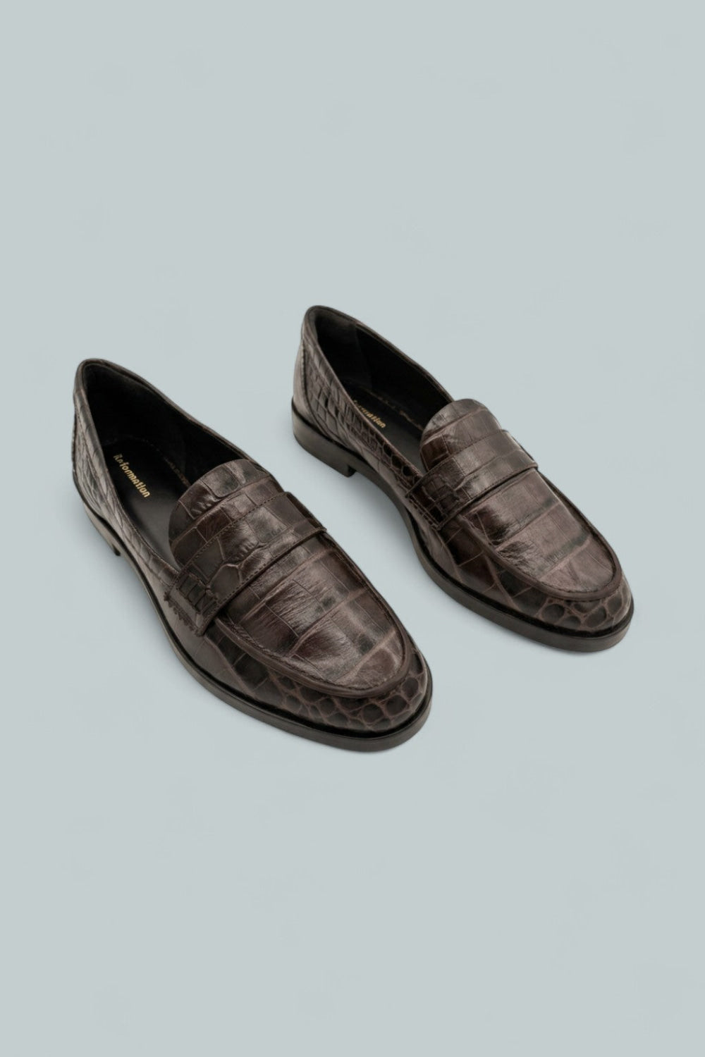 Kaylee Croc Embossed Leather Loafers - Chocolate Croc - 6 - Loafers