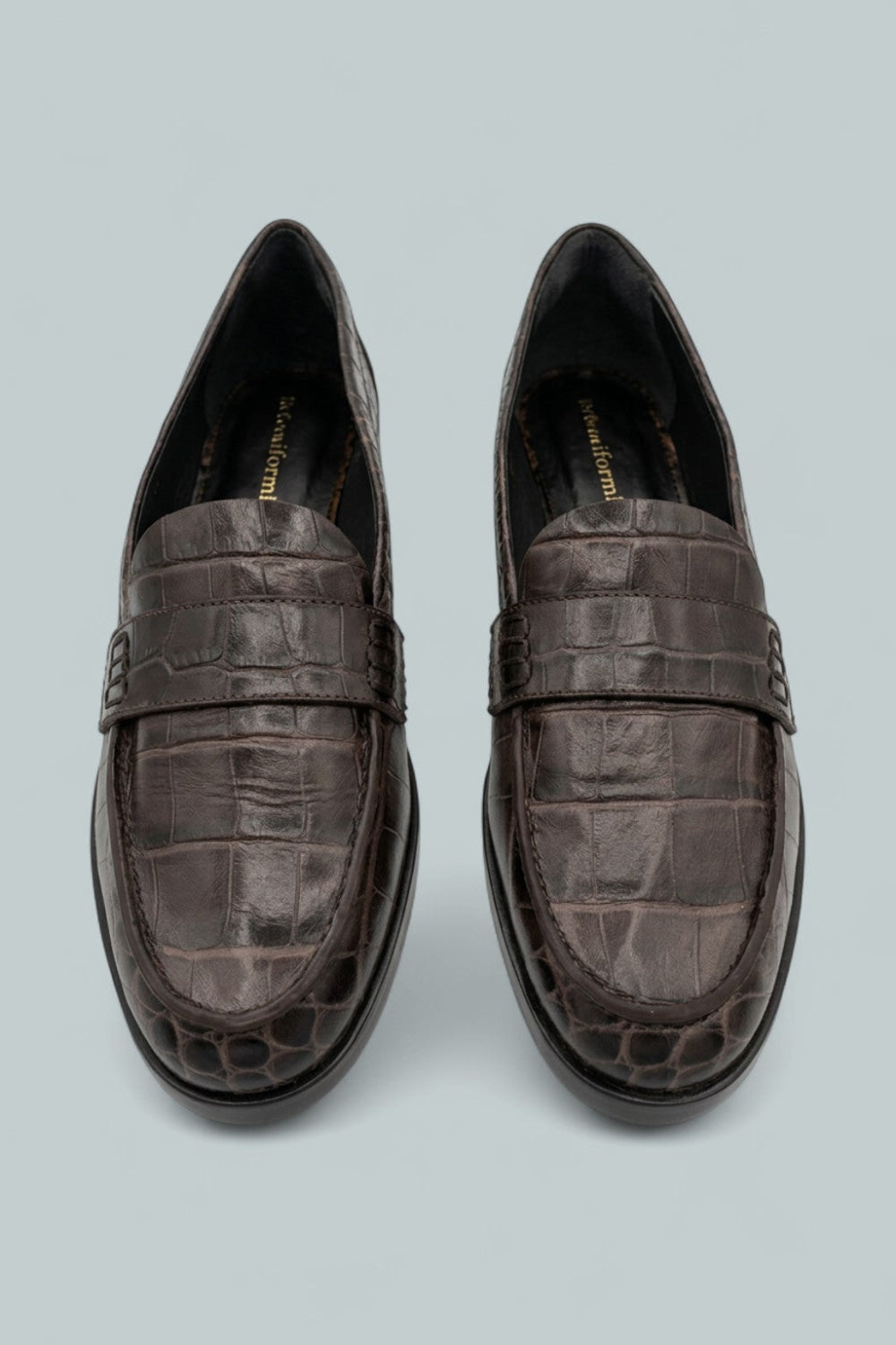 Kaylee Croc Embossed Leather Loafers - Chocolate Croc - 6 - Loafers