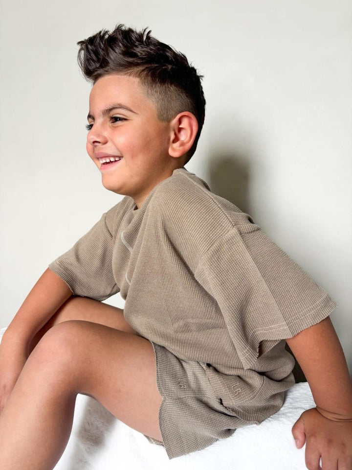 Acid Wash Waffle Tee - Mushroom