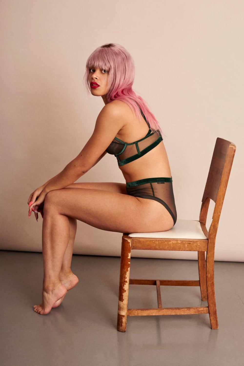 Keep Showing Up Longline Triangle Bra - Bottle Green - Bra