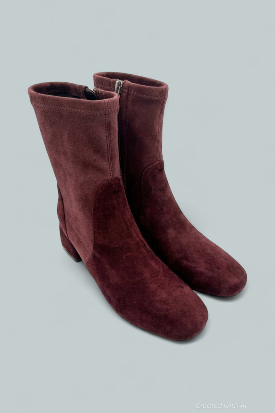 Kenneth Cole Emily Zip Mid Heel Boots - Wine Suede - 8.5 - Boots