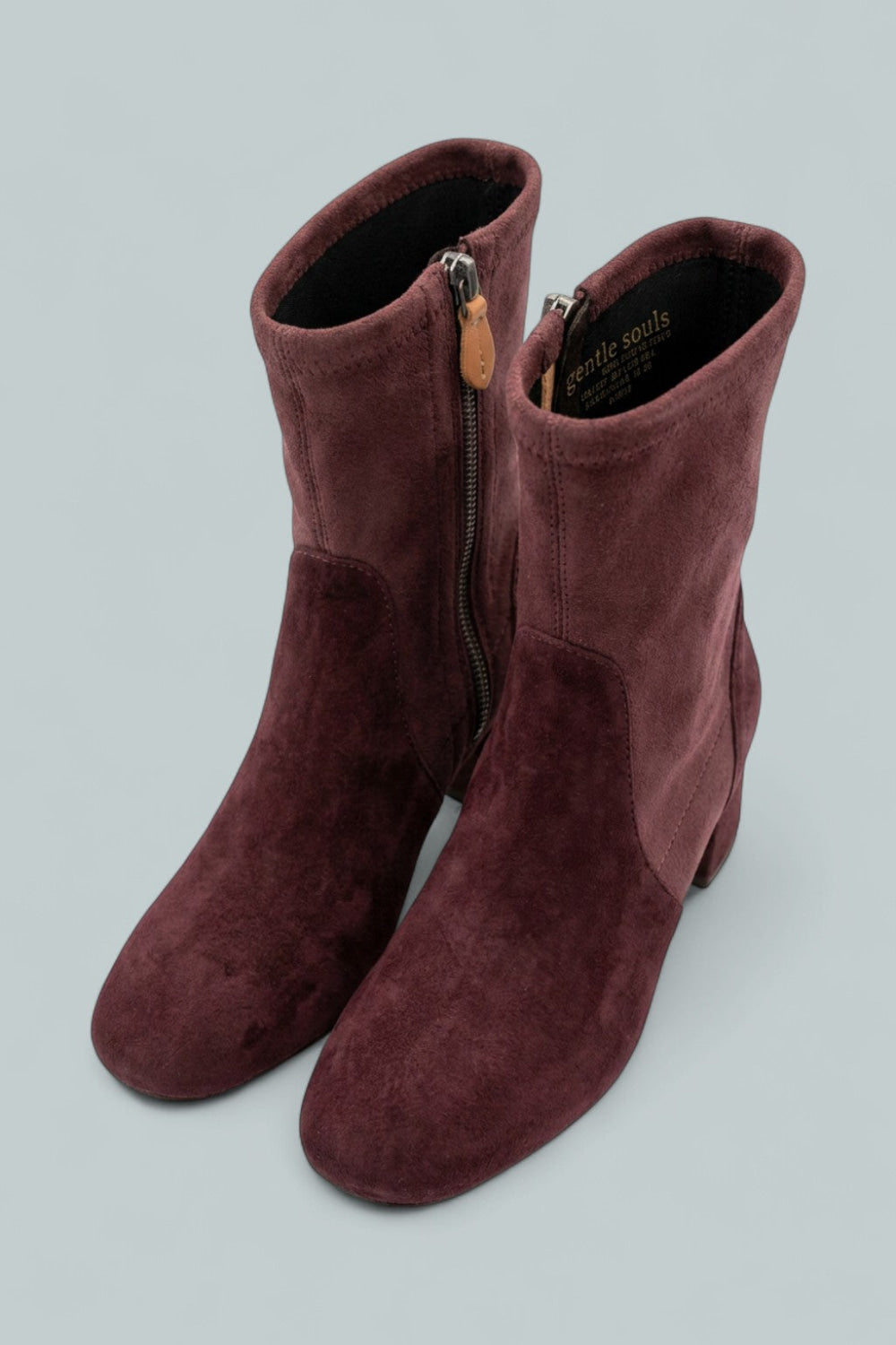 Kenneth Cole Emily Zip Mid Heel Boots - Wine Suede - 8.5 - Boots