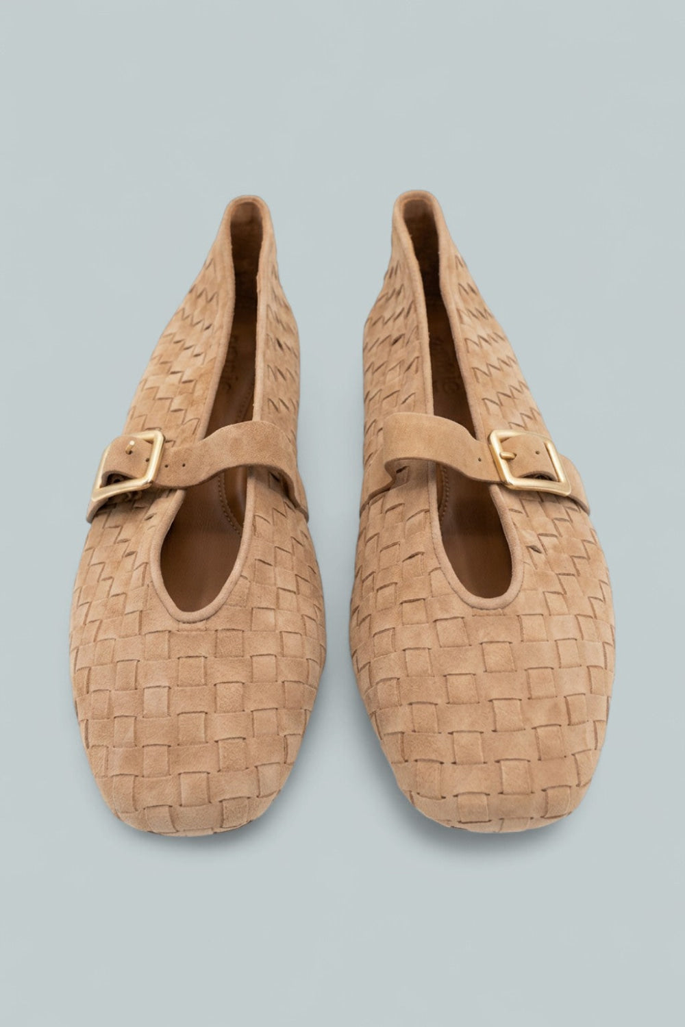 Kenneth Cole Winifred Woven Suede Ballerina Flats - Camel Suede - Mary Jane