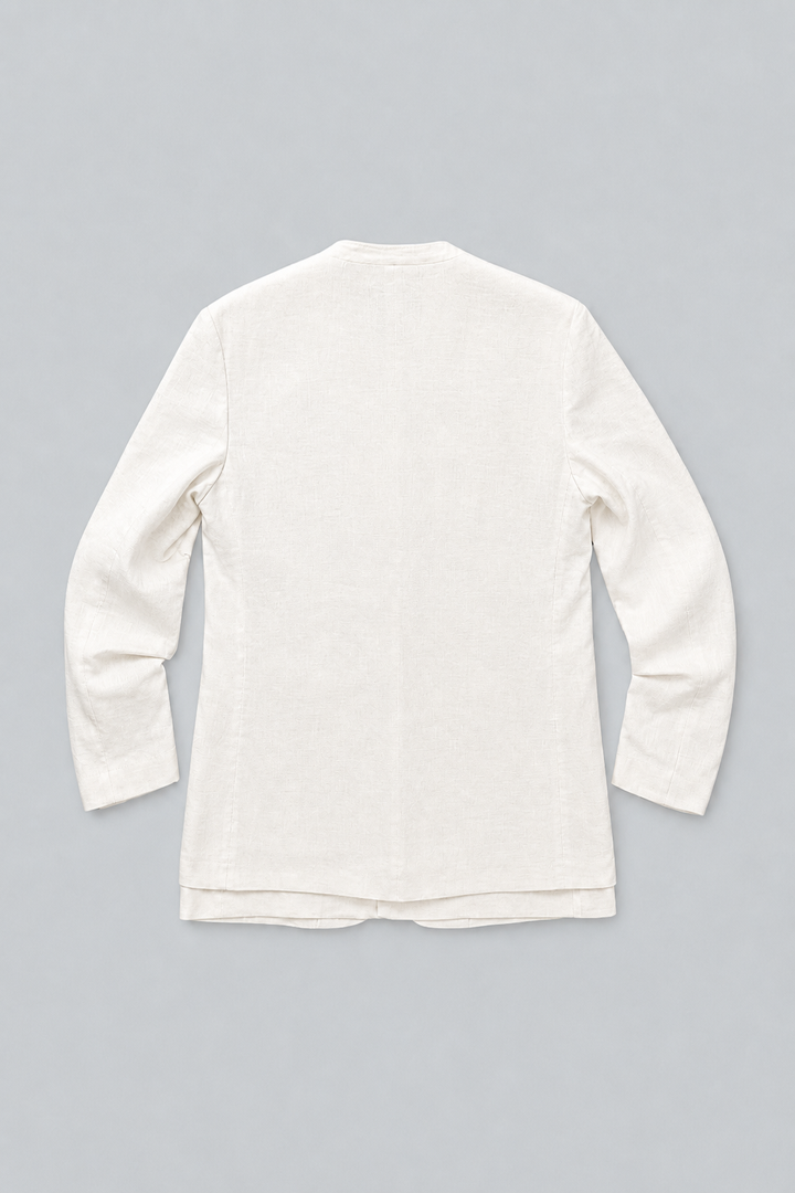 Linen Ruched Sleeve Blazer & Vest - White