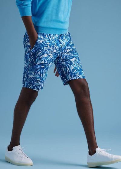 Printed Seersucker Walk Short - White/Blue