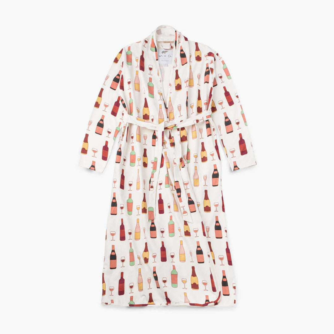 Printed Organic Lounge Robe - Wine Night