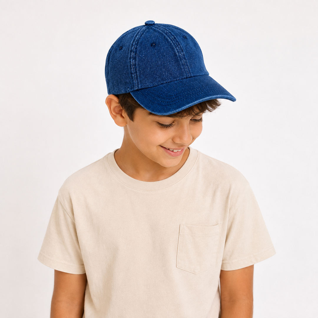 Vintage Wash Denim Baseball Cap for Older Kids