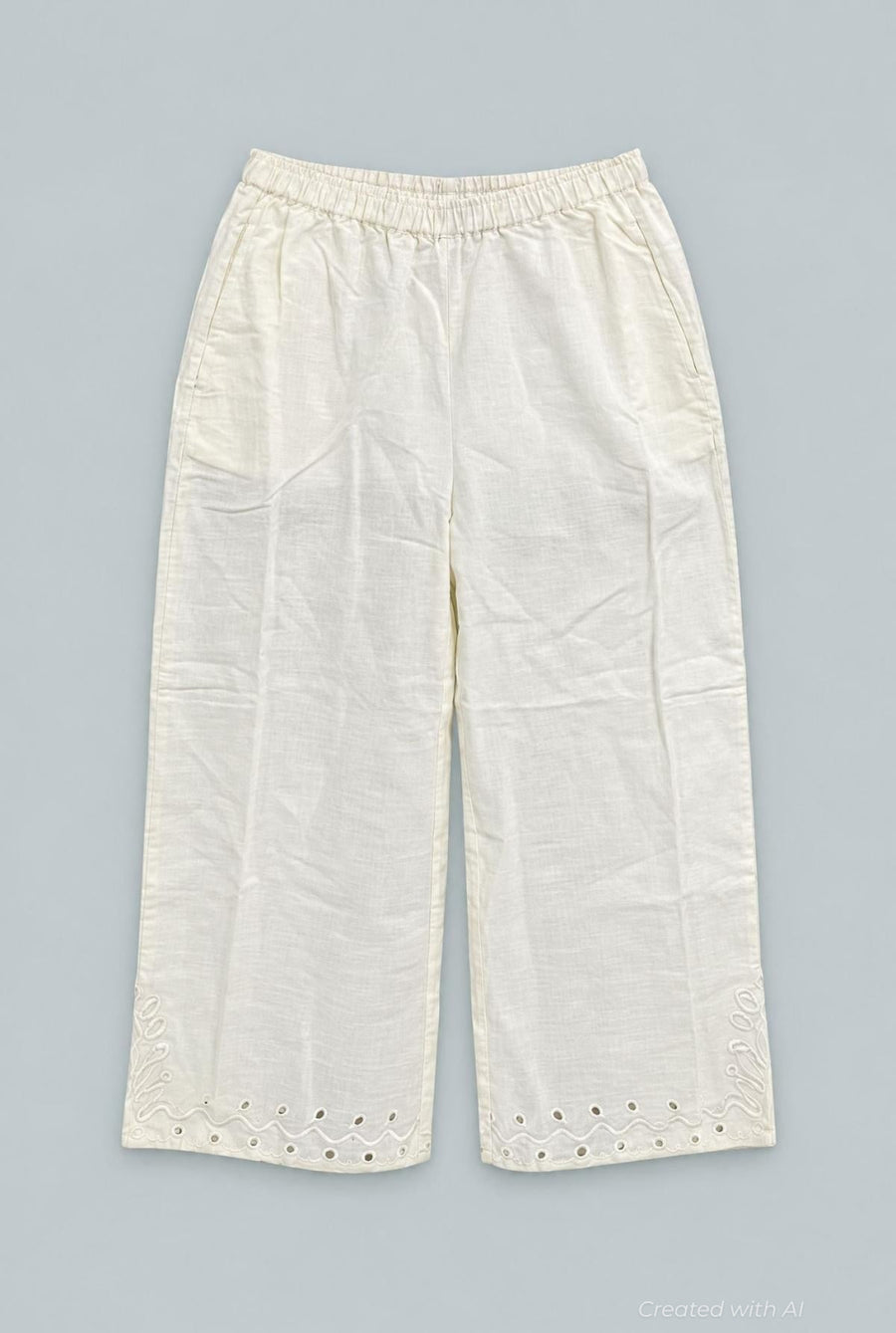 Kid’s Embroidered Wide Leg Pants - Ivory - Pants