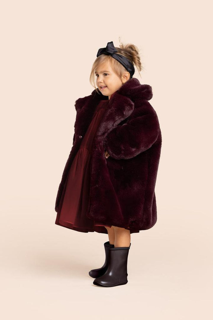 Kids Faux Fur Coat - Maroon - Coat