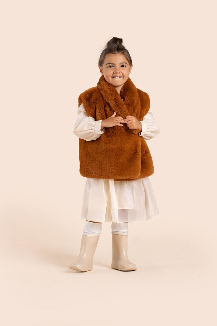 Kids Faux Fur Vest - Rust - Vest