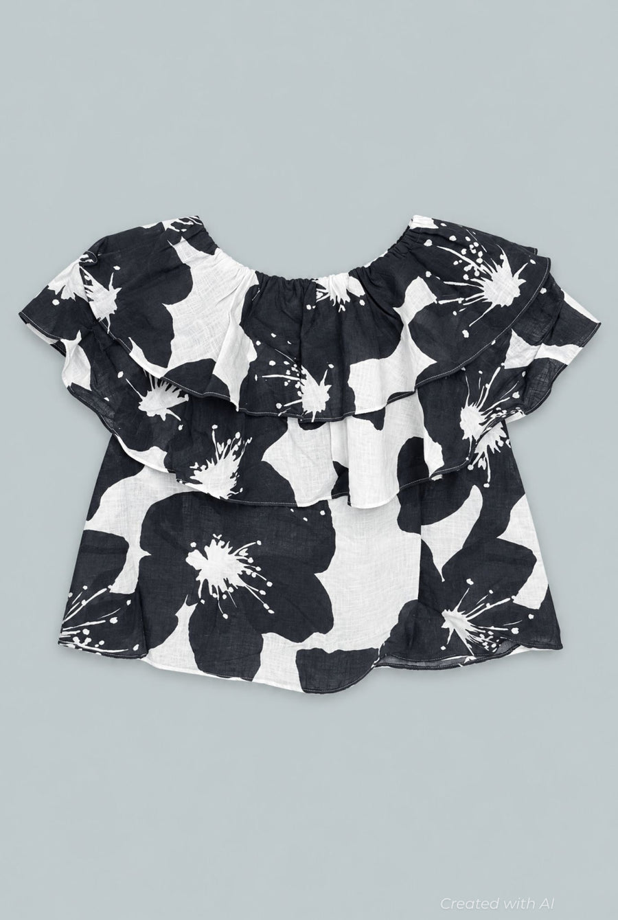 Kid’s Floral Ruffle Top - Black/White - Blouse