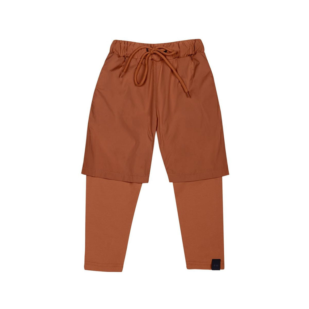 Kids Layered Nylon Shorts with Leggings - Rust - Leggings