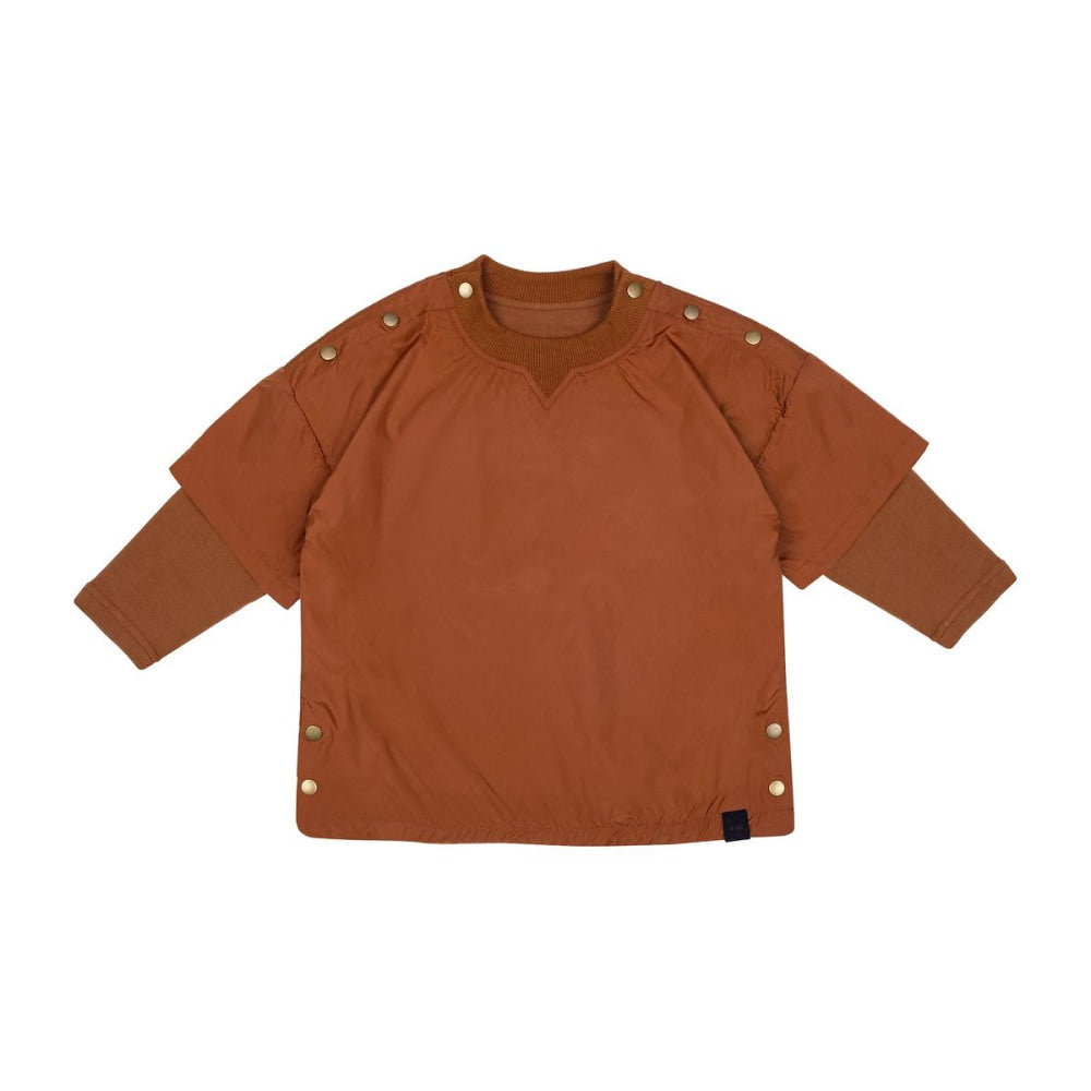 Kids Layered Nylon Top with Jersey Sleeve - Rust - Shirt
