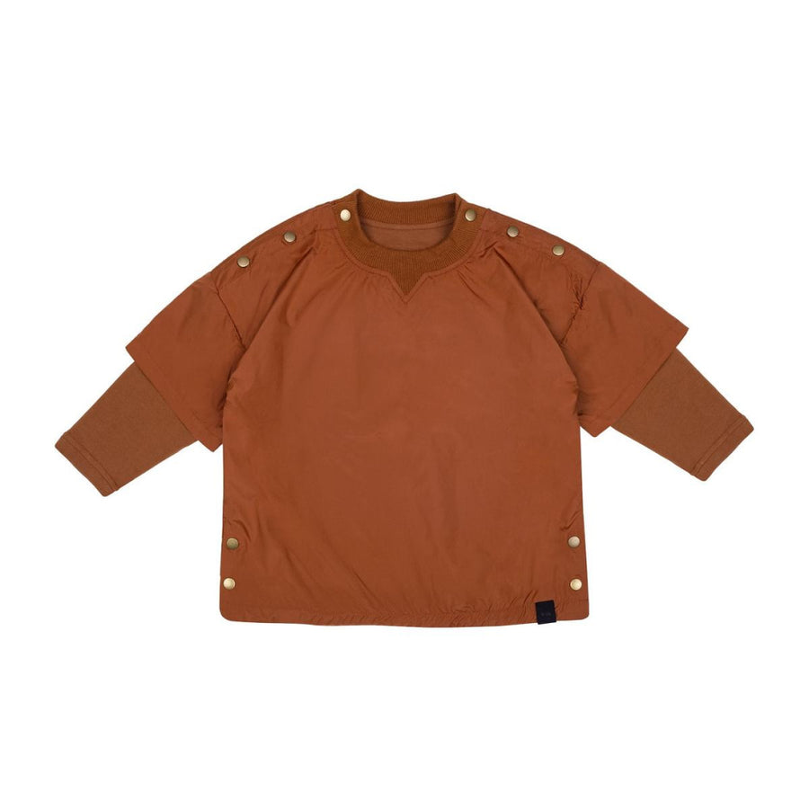 Kids Layered Nylon Top with Jersey Sleeve - Rust - Shirt