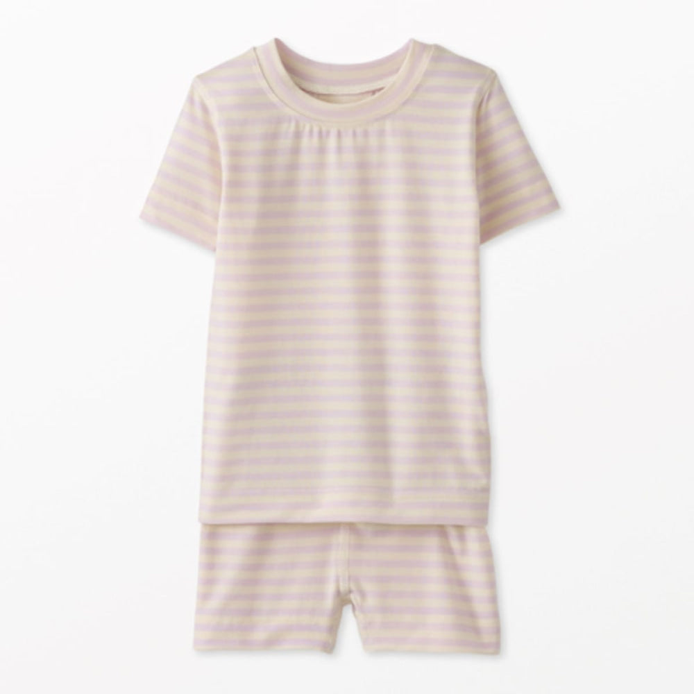 Kids Striped Short John Pajama Set In HannaSoft™ - Lavender Fog/Ecru - Pajamas