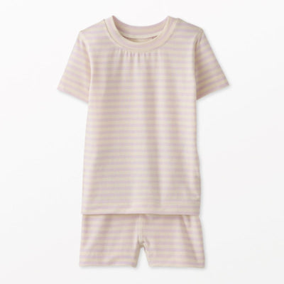 Kids Striped Short John Pajama Set In HannaSoft™ - Lavender Fog/Ecru - Pajamas