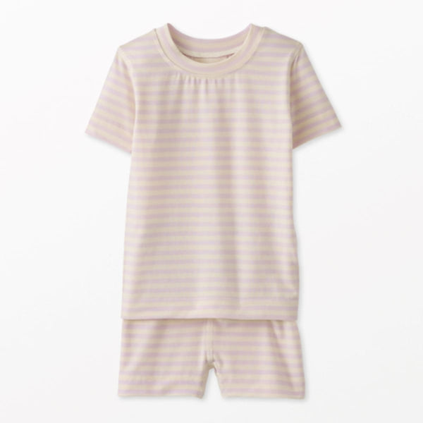 Kids Striped Short John Pajama Set In HannaSoft™ - Lavender Fog/Ecru - Pajamas