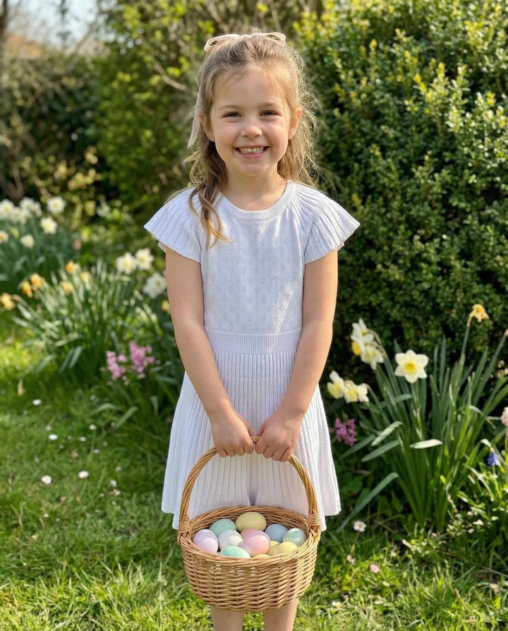 Organic Flutter Sleeve Sweater Dress - White Diamond Pointelle