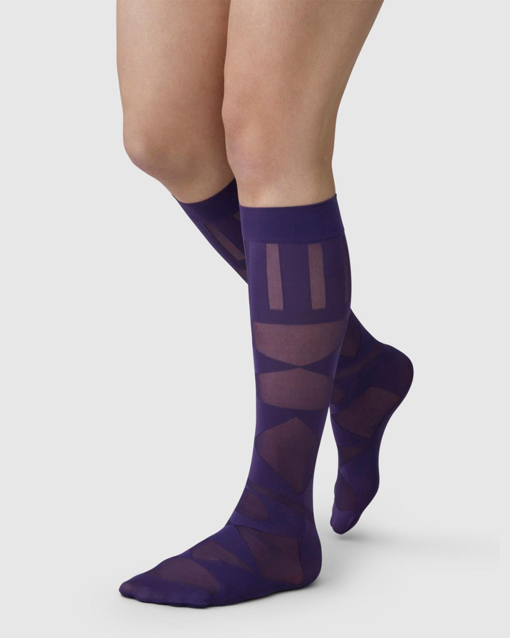 Kim Geometric Knee Highs - Plum - OS - Socks