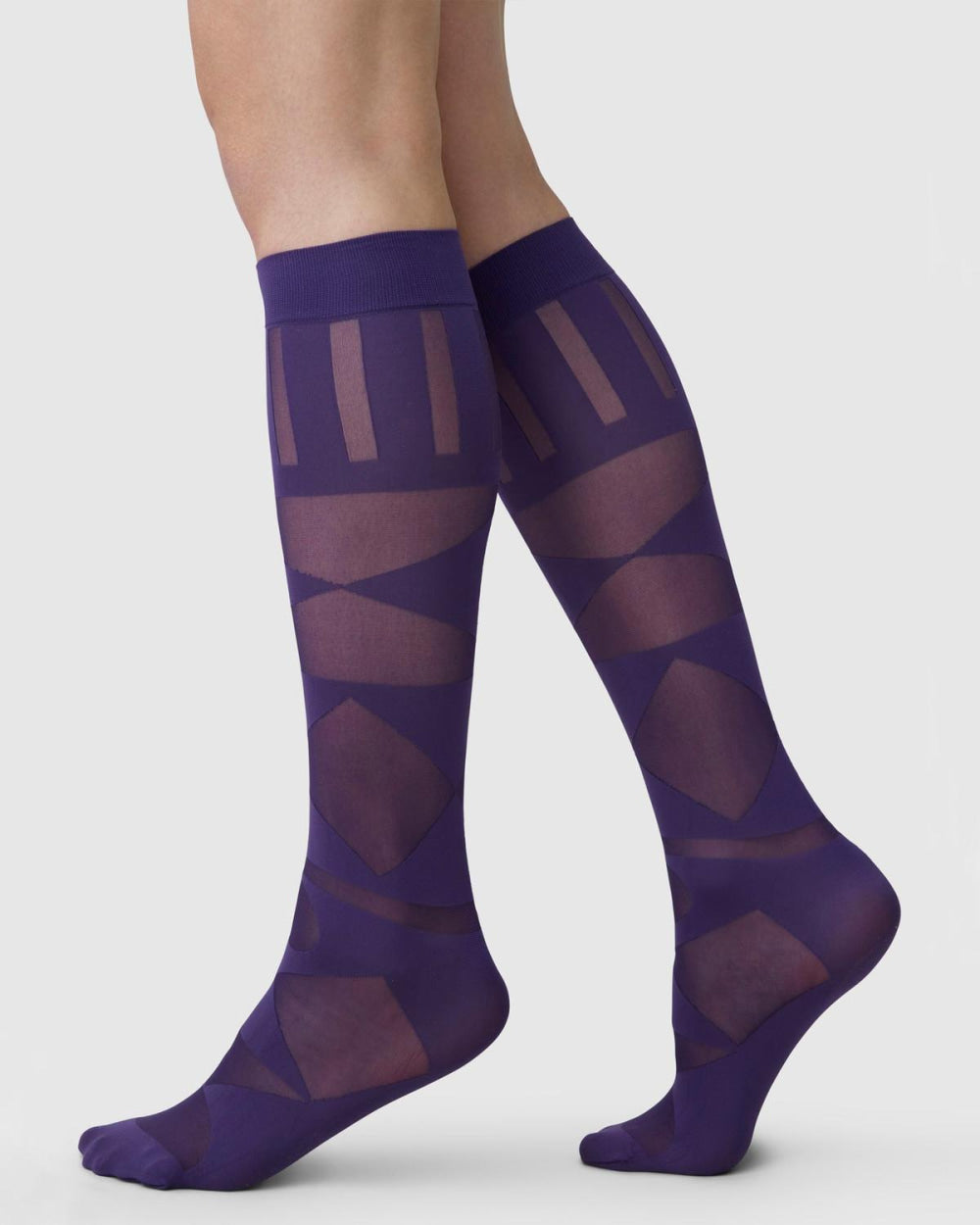 Kim Geometric Knee Highs - Plum - OS - Socks